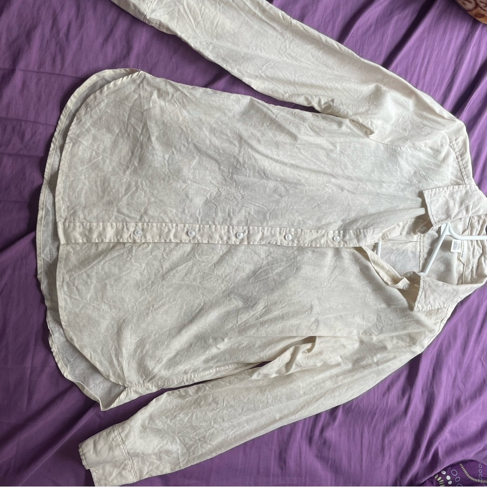 Linen-Blend Button-Up Blouse